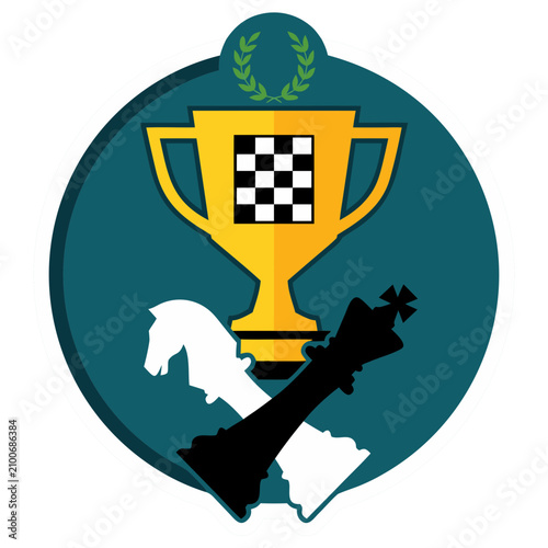 Fotografie Chess Championship Logo with Trophy and Chess Pieces