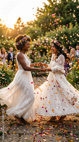 Mariage champêtre et célébration joyeuse sous une pluie de pétales