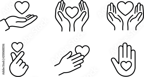 Cuadro en lienzo Love, health, hand and heart icon illustration (black and white)