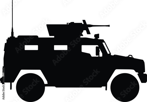 Photos Military armored vehicle silhouette with roof machine gun and antenna isolated o