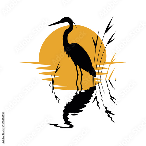 Tableau sur toile Great Heron Golden Sunset Silhouette Artwork