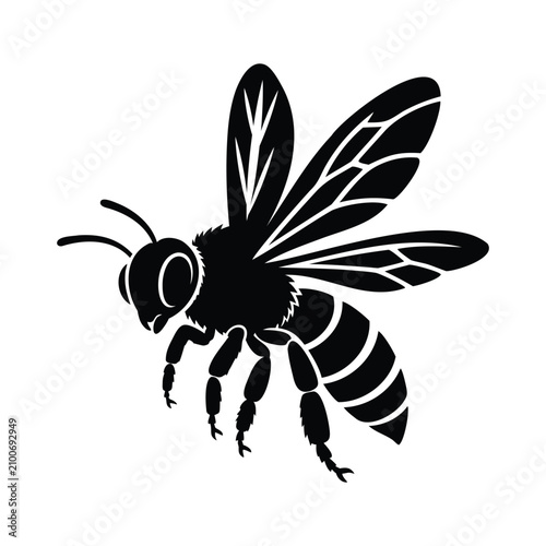 Honey bee silhouette icon, flying honey bee silhouette vector, black bee silhouette with spread wings, honey bee silhouette icons set