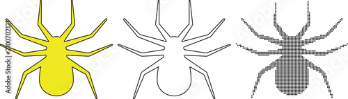 Schilderij op canvas Spider Silhouette Collection with Outline, Filled and Halftone Dot Bundle Vector