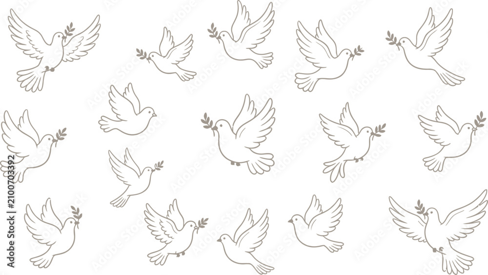 Obraz premium Elegant dove collection line art illustrations for peace and serenity designs