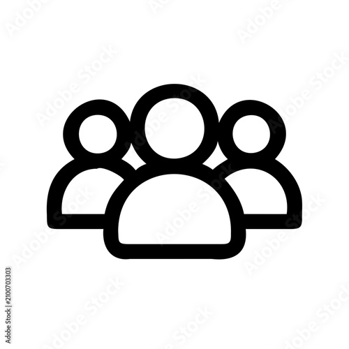 Three simple silhouette people standing together - Minimalist vector icon showing three connected human silhouettes in a unified stance.
