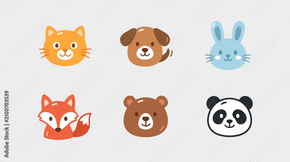 Fototapeta premium Cute animal faces collection