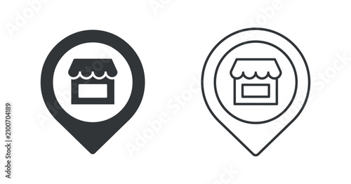 Foto Store location icon with awning depiction flat two tone pictogram style shop ret