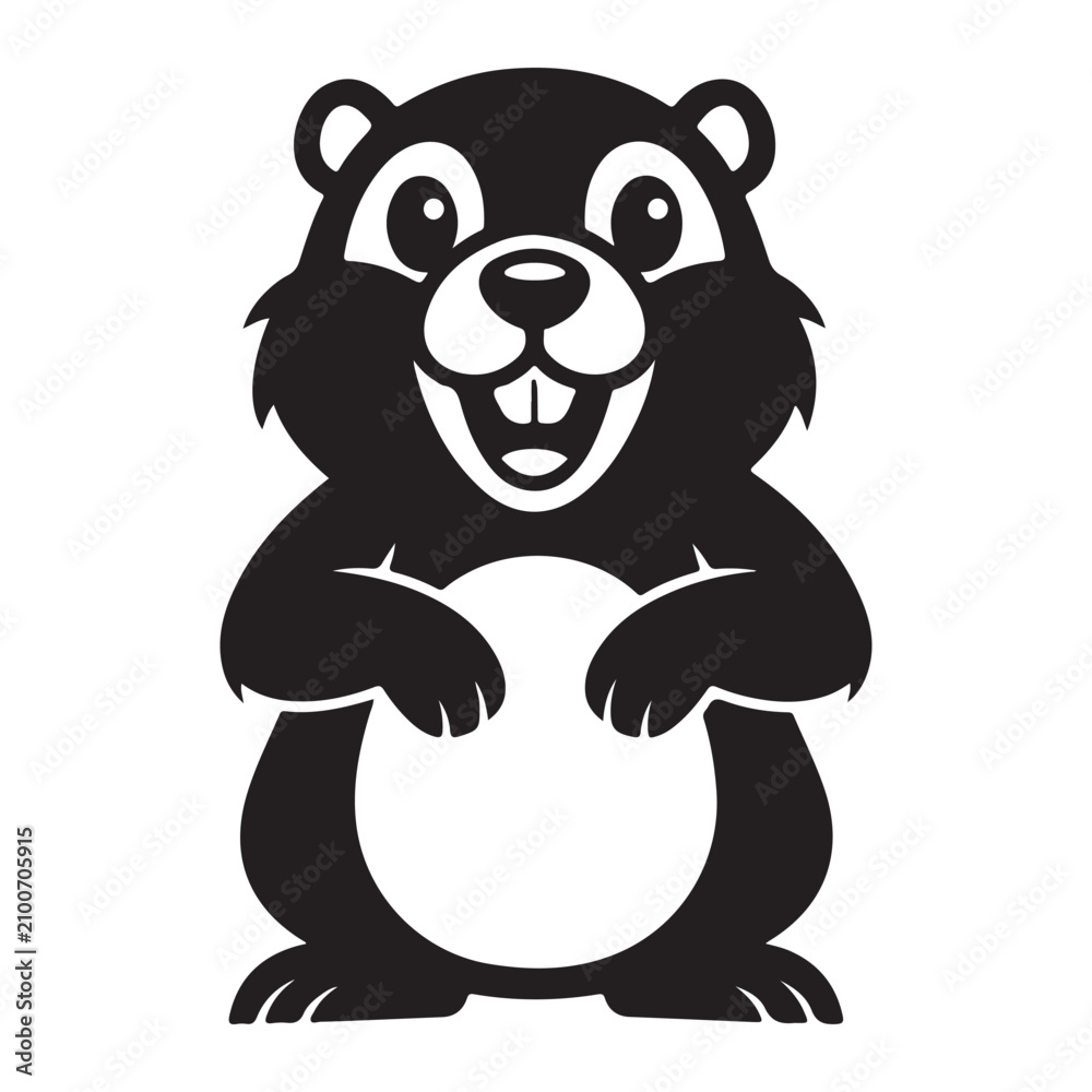 Fototapeta premium Smiling beaver mascot vector illustration with large front teeth and round belly for character branding and logo design