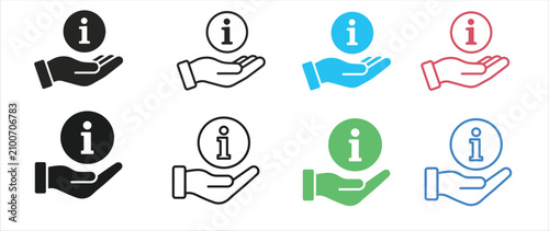 Information hand icon set diverse colors and styles for user interface design and support