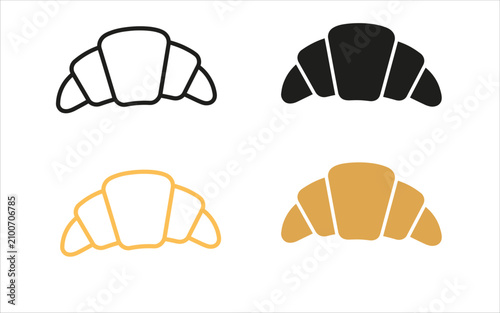 Croissant icon set black gold and yellow variations for bakery branding and menu design