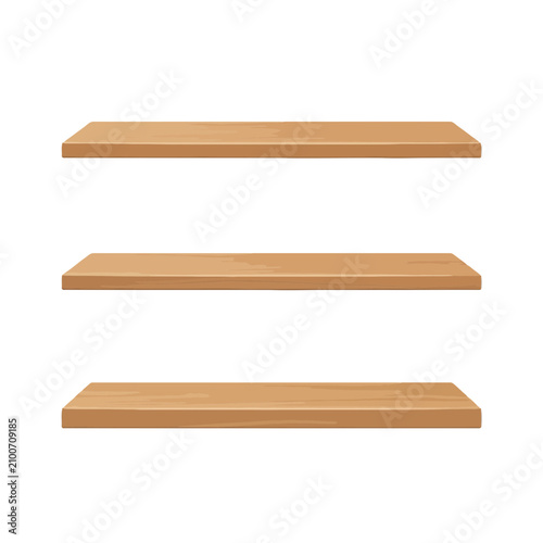 Three wooden shelves isolated on transparent background, Vector