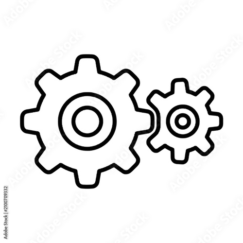 Black gear icons isolated on transparent background, Vector