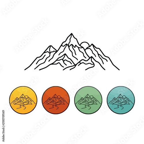 Mountain icon with colorful climate change circles isolated on transparent background, Vector