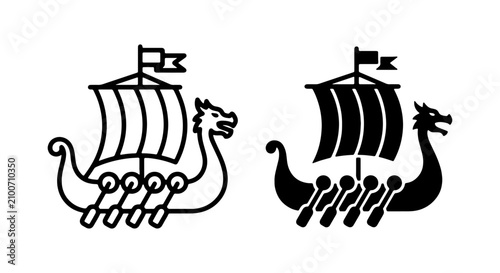 Foto Viking longship vector icon, ancient Norse dragon boat, historic sailing vessel