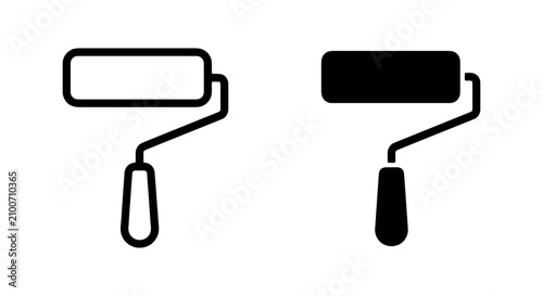 Cuadro en lienzo Paint roller icon set, black outline and solid fill, vector graphic elements for