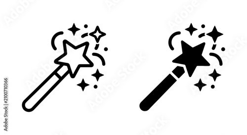 Schilderij op canvas Magic wand icon, sparkling star wand, enchantment and fantasy symbol, vector gra
