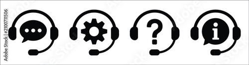 Support service vector icon collection featuring call center, customer support, live chat, help desk, headset, communication and service symbols with editable stroke for websites, mobile apps and user