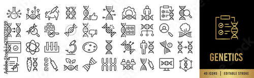 Bild auf Leinwand Genetics and Biotechnology Line Icon Set