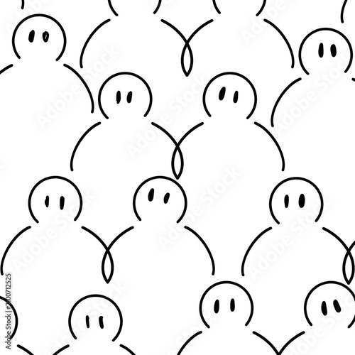 Crowd of people, teamwork, diversity doodle drawing pattern 