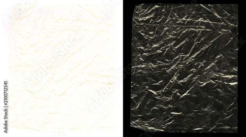 Tableau sur toile Crumpled plastic wrap texture on black and white backgrounds, wrinkled transpare