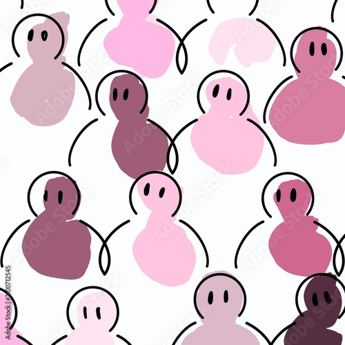 Crowd of people, teamwork, diversity doodle drawing pattern 