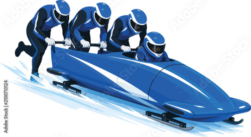 Canvas Print Bobsled team pushing sled on ice track bobsleigh winter sport