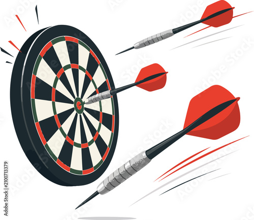 Darts Flying Towards a Dartboard Keywords: darts, dartboard, game, sport, competition, accuracy