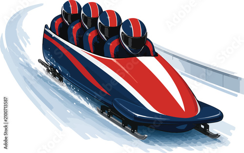 Photography Four person bobsled team racing down an icy track bobsleigh