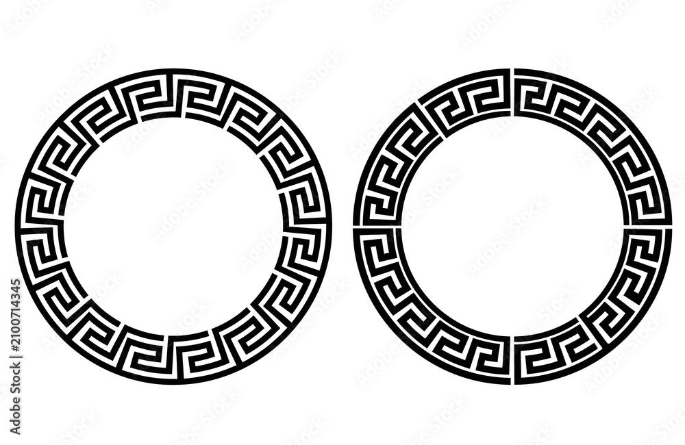 Greek key pattern circular frames black and white vector design