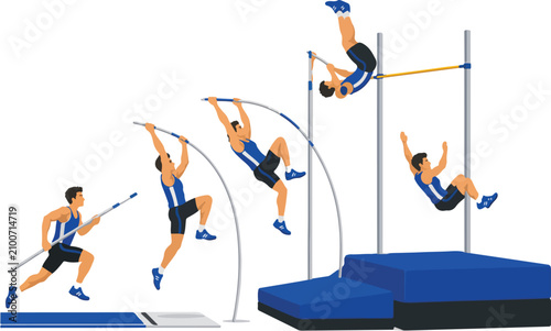 Fotografie Sequence of a pole vaulter clearing the bar Keywords: pole vault, athletics, tra