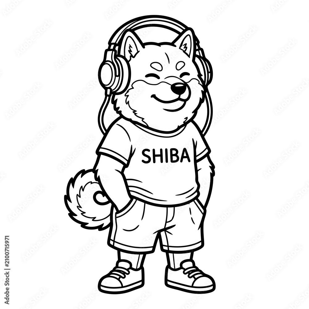 Obraz premium Shiba Inu Dog Wearing Headphones.