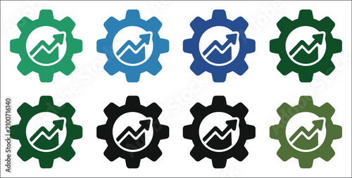Settings gear vector icon collection featuring approval check symbols for efficiency, maintenance, workflow automation, business process optimization and system management, modern vector illustration.