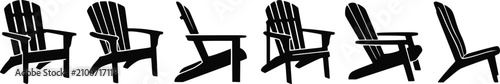 Foto Set of black silhouette Adirondack chairs in various angles isolated on a white