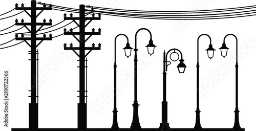 Canvas-taulu Black and white of a streetlight and traffic lights street lamp overhead wires