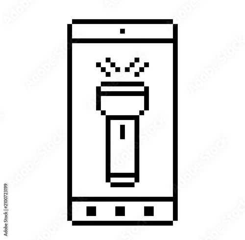 Linear icon of a handheld flashlight turned on inside a cell phone