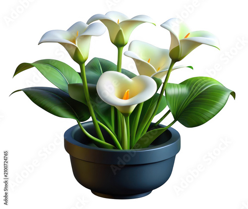 3D render calla lily flower pot icon graphic