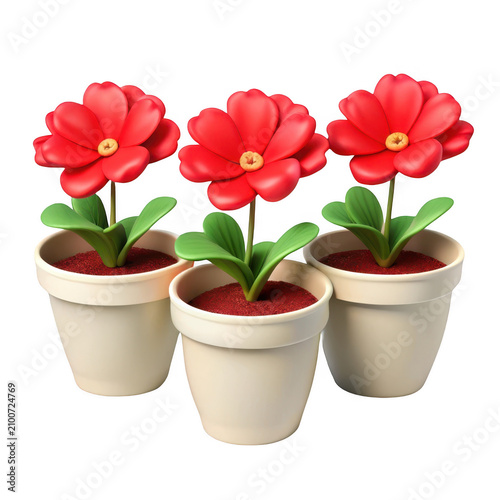 3D render three red primrose flowers icon graphic
