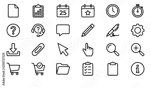 Professional Classic Line Icons Set for Documents Calendar Chat Search and Shopping Vector