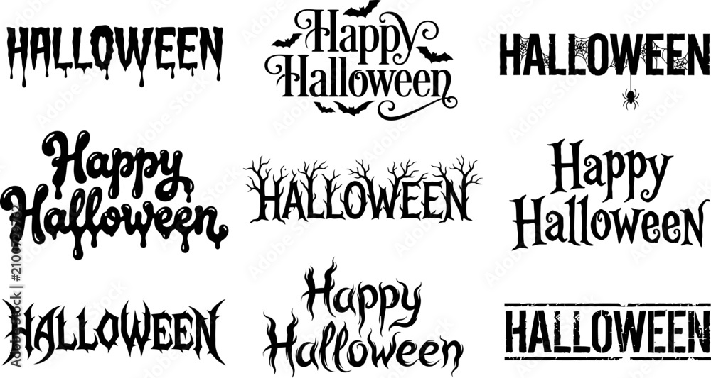 Fototapeta premium Variety of Halloween typography designs for crafts parties and spooky decorations