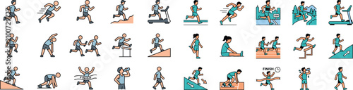 Photos Running and Athletics Icon Set with Runners Jogging Sprinting and Fitness Activi