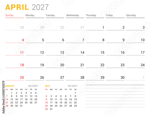 Cuadro en lienzo April 2027 Monthly Calendar Template sharpens managerial focus with minimalist b