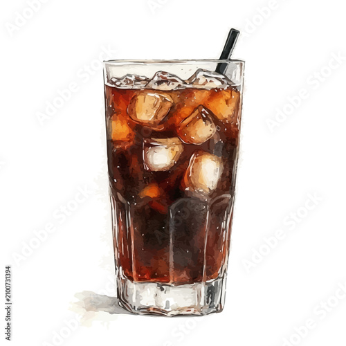 Vászonkép Cola, soft and charming watercolor, isolated on a white background, delicate and elegant style