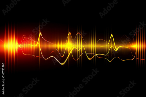 Digital warm glowing audio wave lines