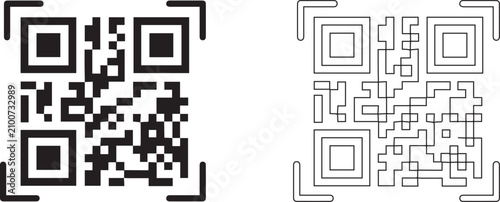 Photos Qr Code Scan icon concept with flat Black White Background