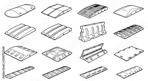 Foto Collection of speed bump and traffic calming device silhouettes for road safety