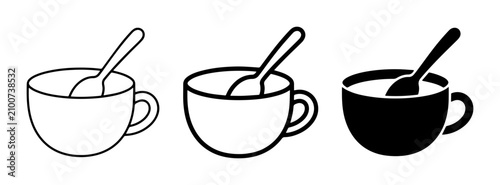 Tableau sur toile Coffee Cup Icons, Stirring Spoon Vector Set, Hot Beverage Graphics, Morning Drin