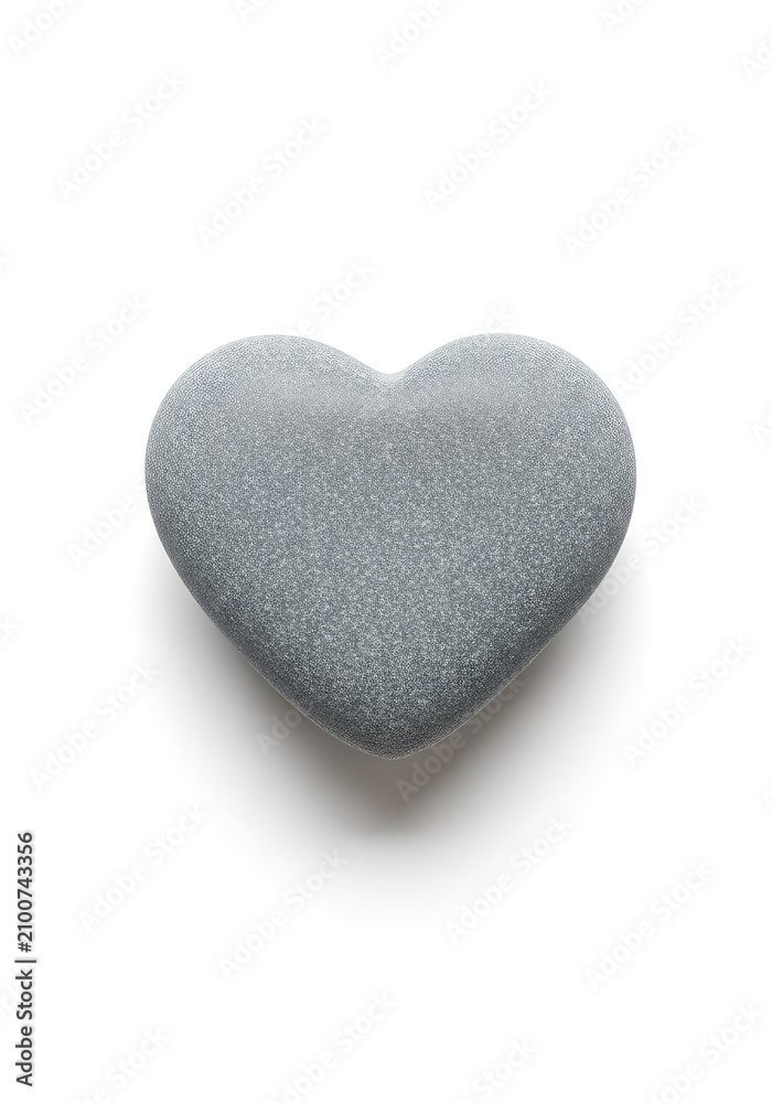 Fototapeta premium A natural grey rock meticulously sculpted into a perfect heart shape, resting alone on a clean white background with soft shadows beneath, element, romance, stability