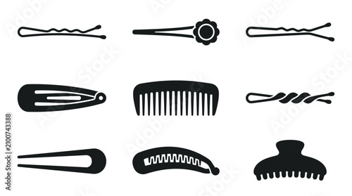Black hair accessories on white background.