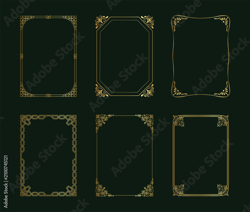 Gold Decorative Portrait Frame Collection with Antique Floral and Geometric Borders for Invitations Certificates Menus and Branding