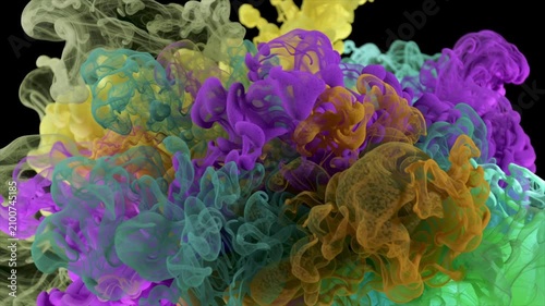 Colorful Ink Splashing and Exploding in Water with Vibrant Swirls on Black Background